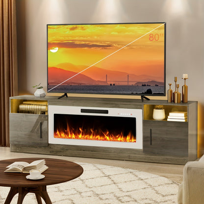 TV Stand with Fireplace 70 Inch for TVs up to 80" 36" Electric Fireplace LED Light Entertainment Center Highlight Storage Cabinet Modern Wood Media Console