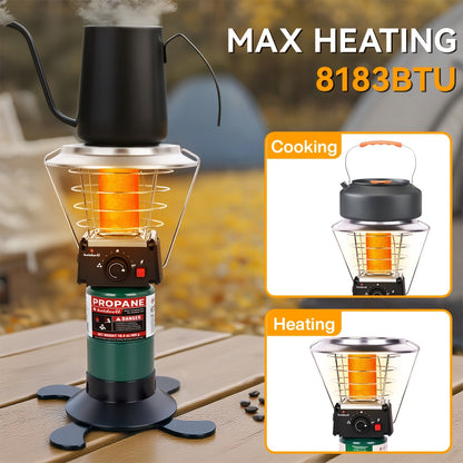 360° Propane Heater 8,183 BTU with Pulse Ignition & Water Boiling Top, Portable Radiant Outdoor Heater for Camping, Patio, Garden, Ice Fishing – Lightweight, Built-In Ignition (Cylinder Not Included)
