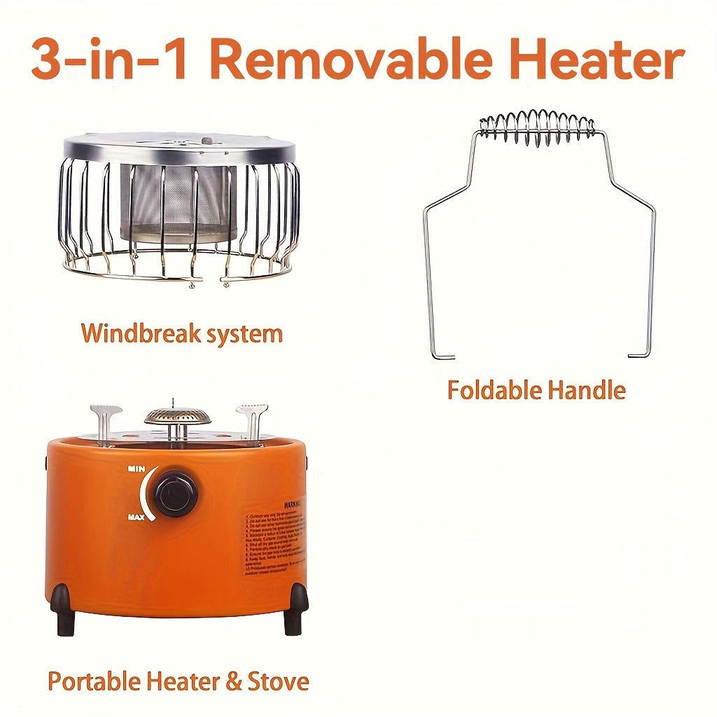 Portable Propane Heater Stove 2-in-1 Camping Gas Stove & Heater 3680-9000 BTU with Ignition, Stainless Steel, No Electricity Needed for Camping, Ice Fishing, Hunting, Hiking & Emergency Preparedness