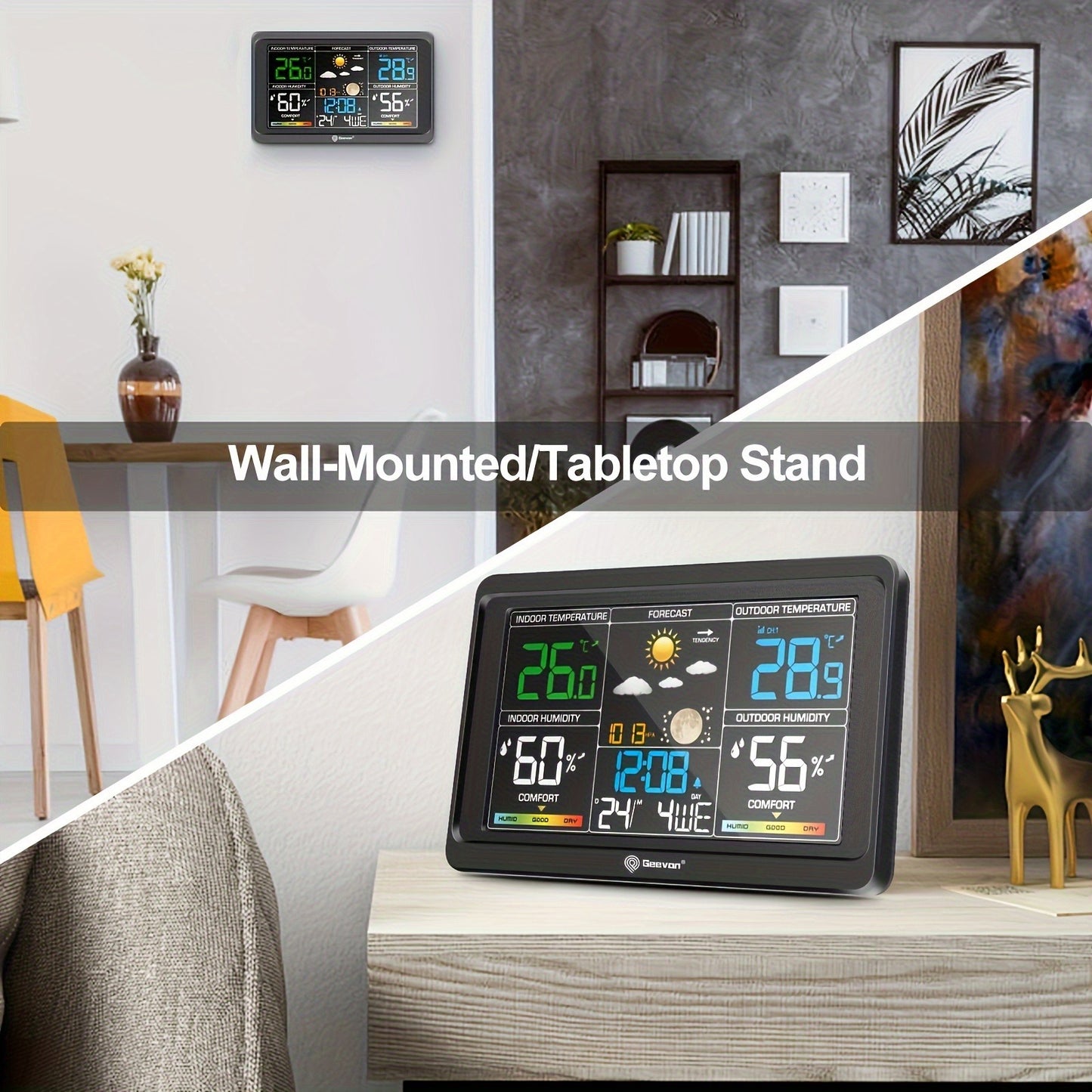 Wireless Weather Station - Indoor Outdoor Thermometer with 7.6" LCD, Barometer, Humidity, Moon Phase & USB Charging