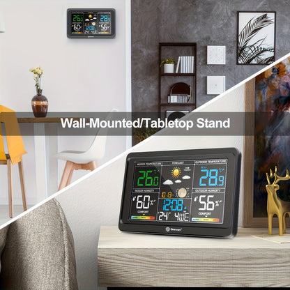 Wireless Weather Station - Indoor Outdoor Thermometer with 7.6" LCD, Barometer, Humidity, Moon Phase & USB Charging
