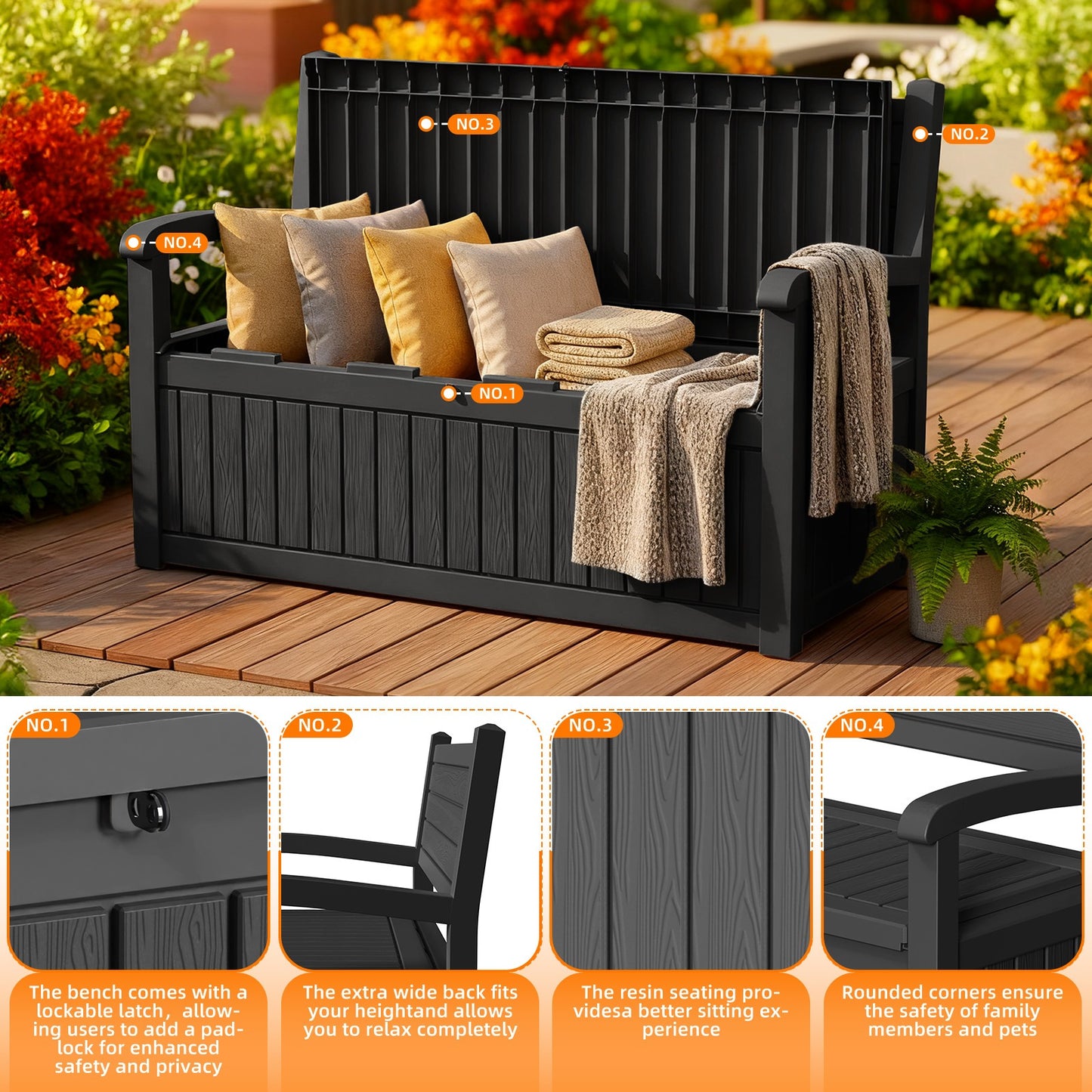 Deck Box 80 Gallon Waterproof Resin Storage Bench 500 LB Capacity