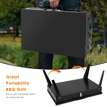 Charcoal Grill Portable BBQ with Hood – Foldable Compact Outdoor Barbecue Grill for Camping Tailgating Picnic Backyard Cookouts | Lightweight Steel with Accessories Included