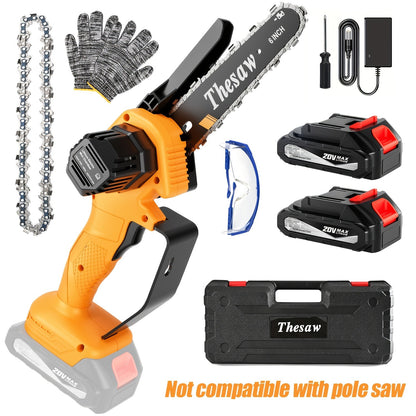 Mini Chainsaw Cordless 6-Inch Brushless with 20V 4.0Ah Rechargeable Battery, One-Hand Electric Handheld Chain Saw for Tree Trimming, Wood Cutting and Yard Work