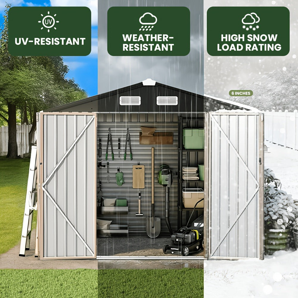 Outdoor Metal Storage Shed with Lockable Doors & Air Vent