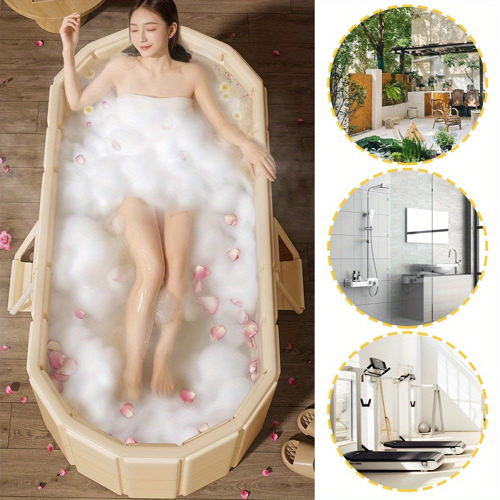 Foldable Portable Hot Tub & Ice Bath Soaking Tub | Large Freestanding Bathtub, Dual Drainage, Home & Outdoor Cold Plunge Tub