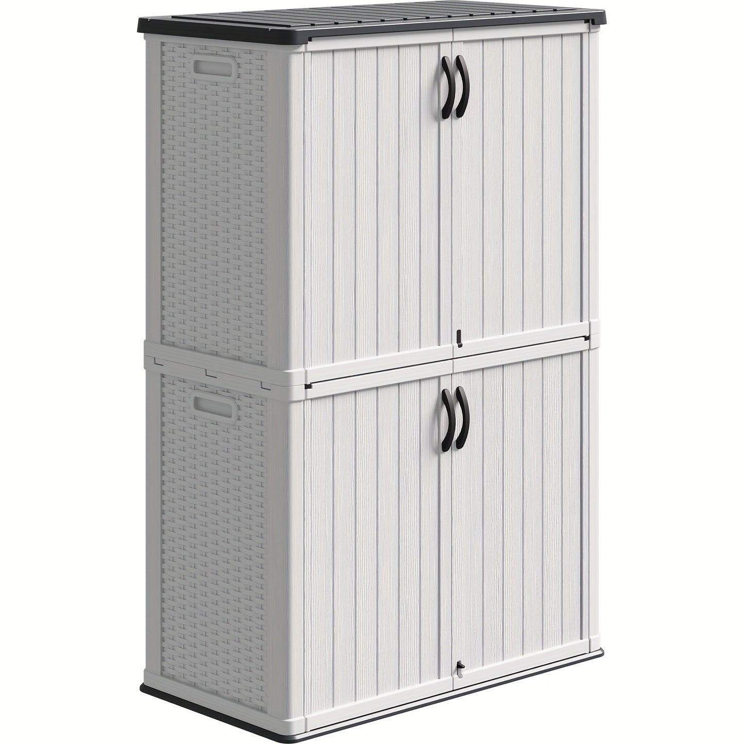 Outdoor Storage Shed 4x2 Resin Vertical Cabinet w/ Floor - White & Beige