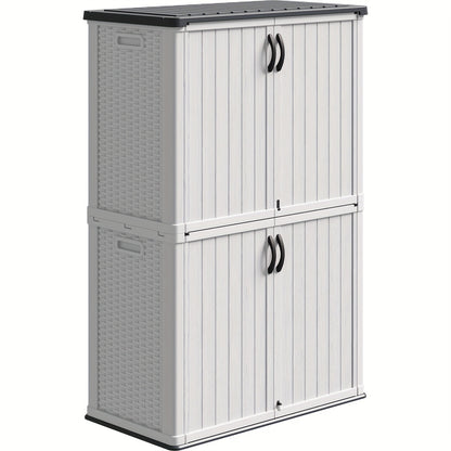 Outdoor Storage Shed 4x2 Resin Vertical Cabinet w/ Floor - White & Beige