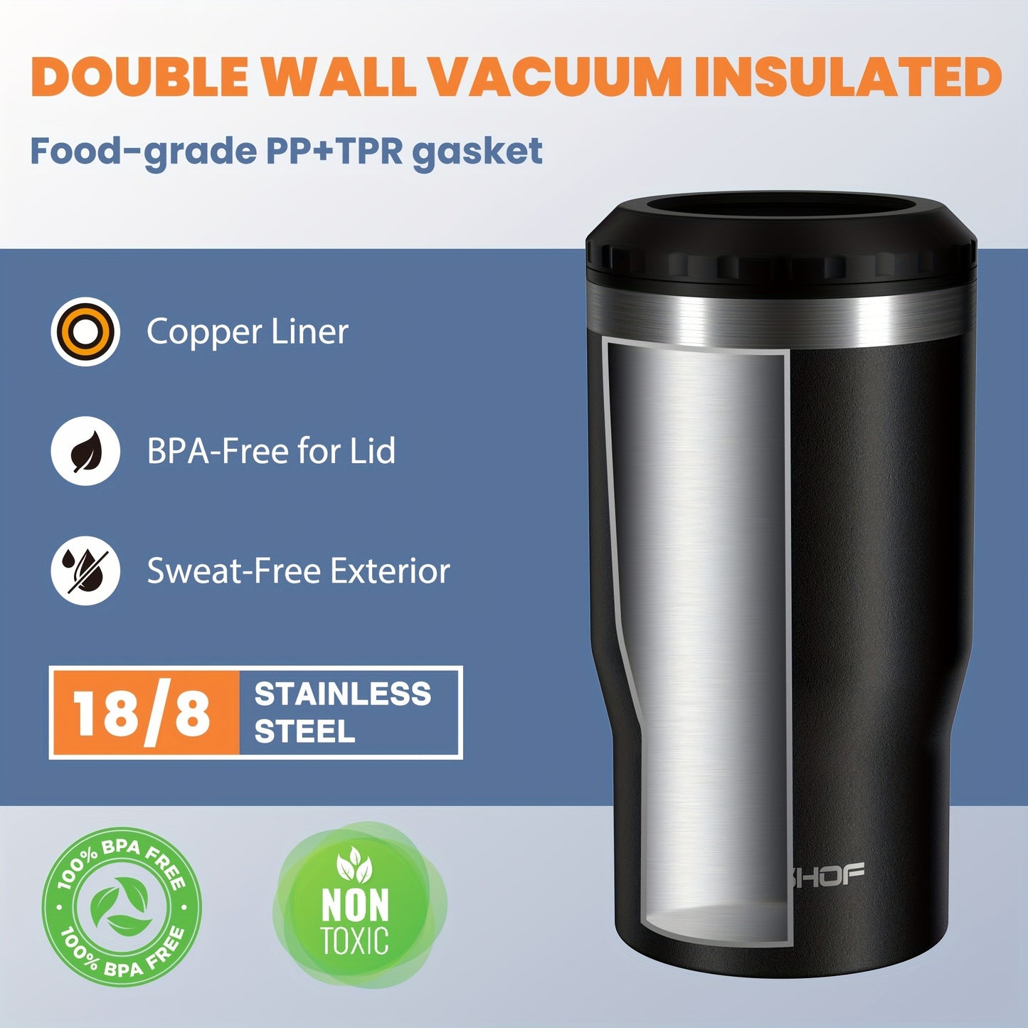 Can Cooler Insulated Stainless Steel 4-in-1 for 12 oz Standard Slim Can & Beer Bottle – Double Wall Sweat-Proof Beer Koozie for Camping Beach Tailgate BBQ Outdoor Party