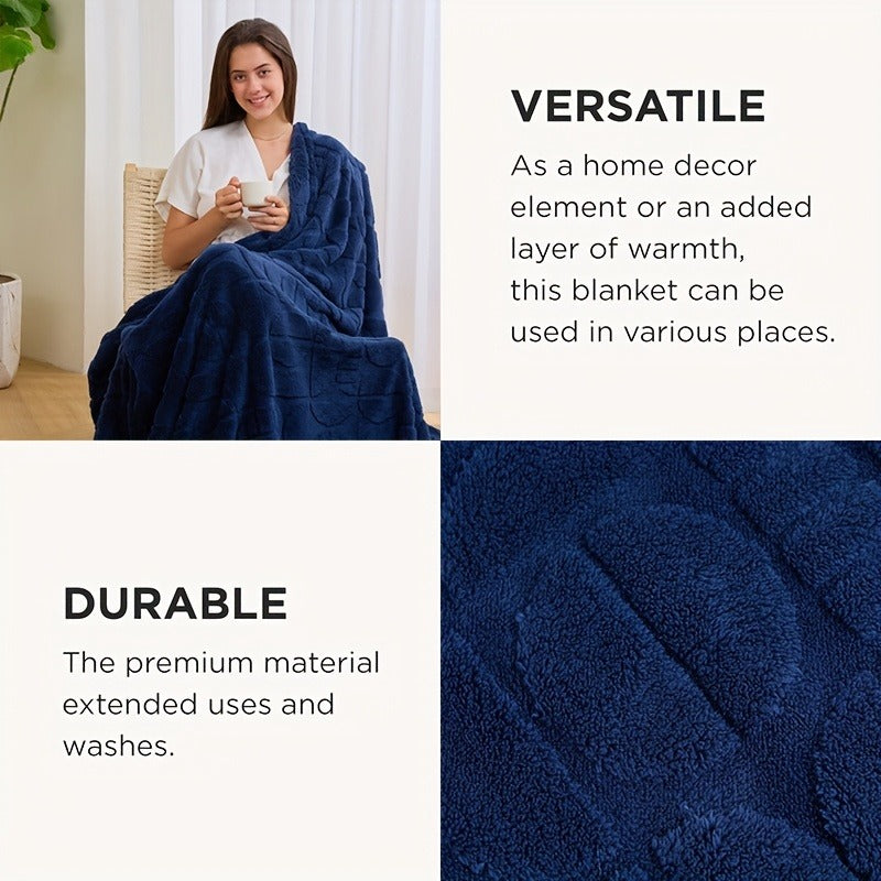 Throw Blanket 3D Geometric Pattern Fluffy Soft Warm Handmade Knit Blanket for Couch Sofa Bed Camping Picnic Travel – Lightweight Cozy Blanket