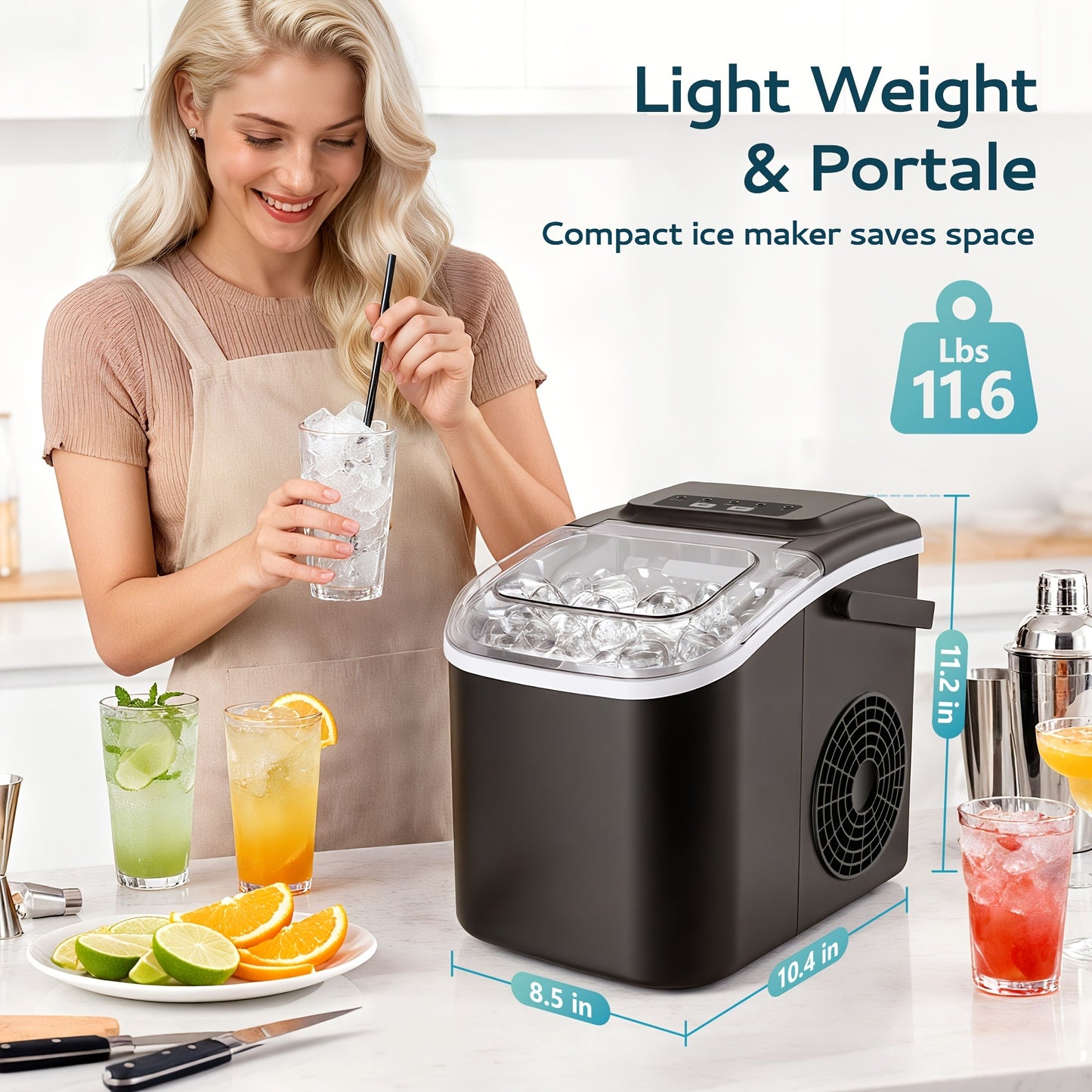 Portable Ice Maker Machine 26-29 Lbs Bullet Ice Self-Cleaning Countertop