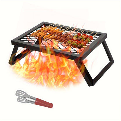 Campfire Grill Folding 16x12 Inch Heavy Duty Steel with Legs & Clip – 2-Pack Portable Open Fire Pit Grill for Camping, Outdoor Cooking & Backpacking