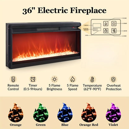 Electric Fireplace TV Stand for TVs Up to 80 Inch – 36" LED Flame Fluted Entertainment Center for Living Room with Built-In Heater