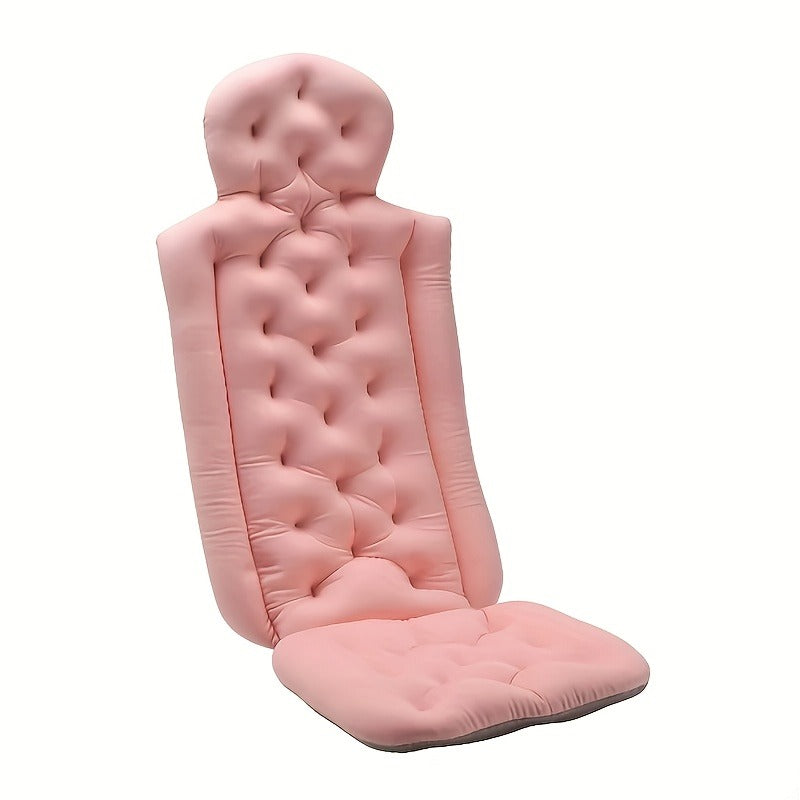 Bathtub Cushion Full Body Bath Mat Anti-Slip Ergonomic Pillow with Contoured Headrest Arm Support Neck Back Relief Quick-Dry Machine Washable Spa Bathroom Accessory