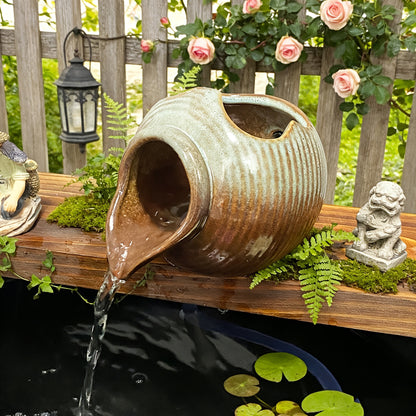 Ceramic Tabletop Fountain Mini Water Feature Ornament Retro Garden Style for Aquarium Fish Tank Indoor Outdoor Decor