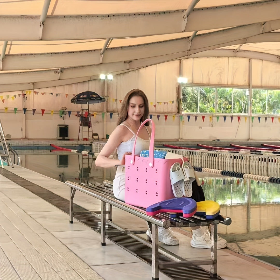 Waterproof Beach Tote Bag for Women – Large Shoulder Handbag for Travel Vacation Fruits Flowers Drinks – M & L