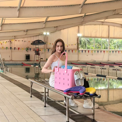 Waterproof Beach Tote Bag for Women – Large Shoulder Handbag for Travel Vacation Fruits Flowers Drinks – M & L
