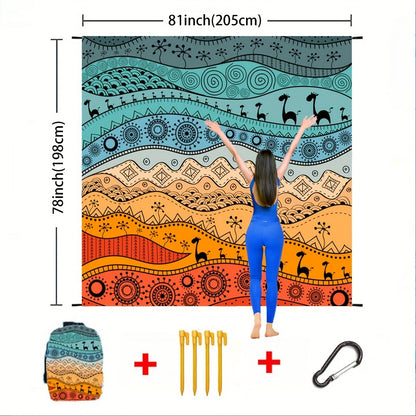 Bohemian Picnic Blanket Lightweight Quick-Dry Outdoor Mat 81"x79" – Fashion Beach Blanket for Camping, Travel, Beach Games & Vacation