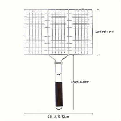 Grill Basket Stainless Steel Folding BBQ Grilling Basket for Fish Chicken Vegetables Shrimp Portable Outdoor Camping Barbecue Accessory 3 Sizes