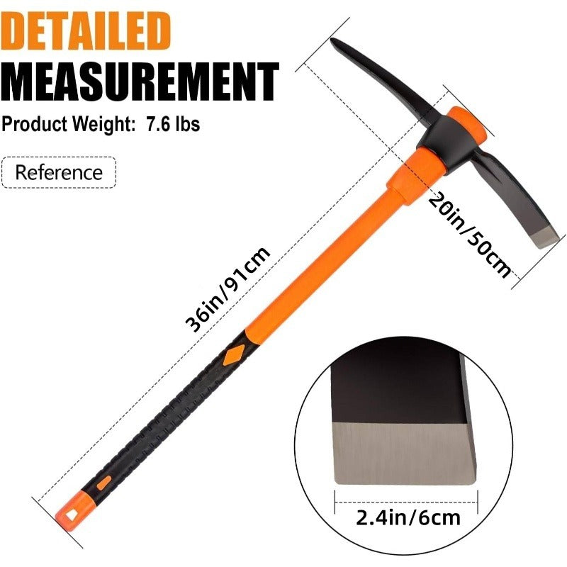 1pc Heavy-Duty Pick Mattock Hoe with Forged Head & 36-Inch Rubber Handle - Professional-Grade Multi-Purpose Pickaxe Suitable for Digging, Weeding, Prospecting, Camping - Heavy Duty Gardening Tool with Metal Head & Non-Slip Handle for Landscaping,