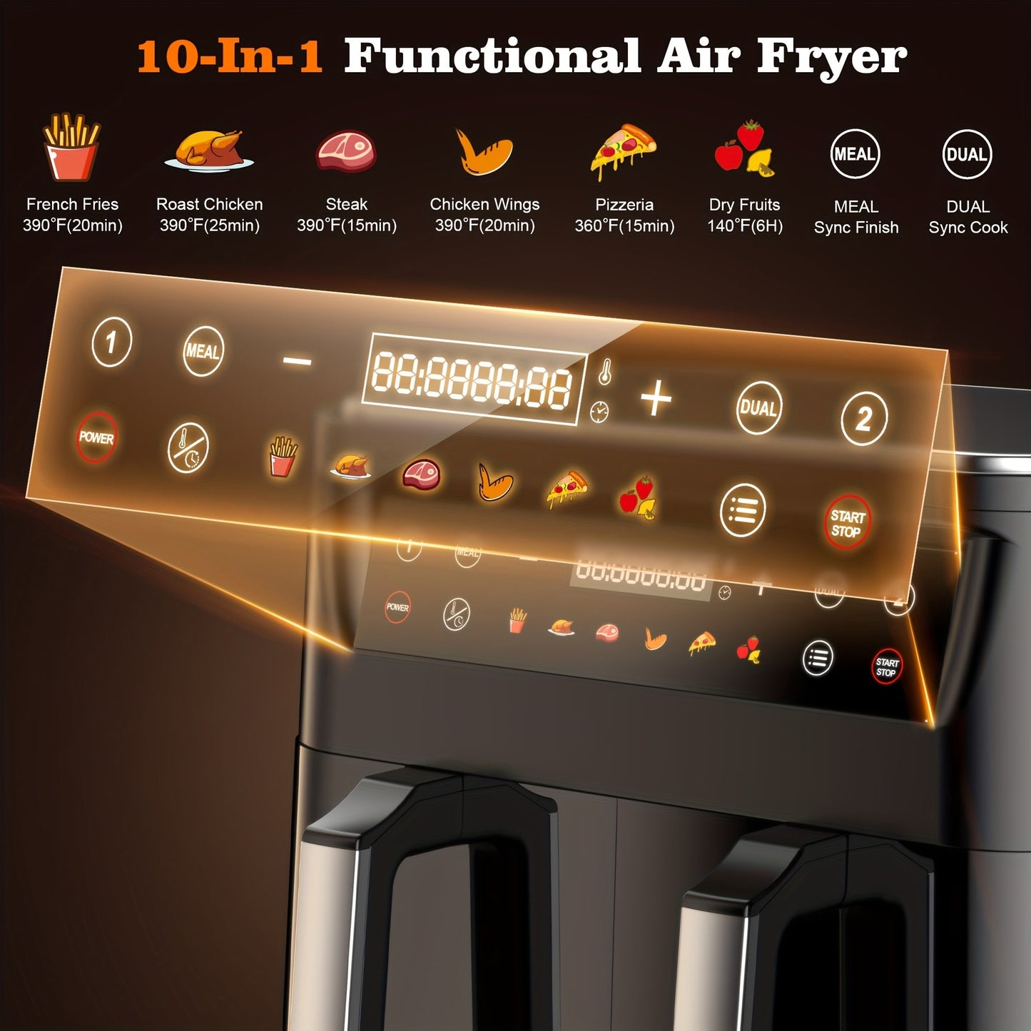 Dual Basket Air Fryer 10Qt, 10-in-1 Double Basket Air Fryer with Sync Cook & Sync Finish, Dishwasher-Safe Baskets for Bake, Roast, Broil & Reheat – Includes 50 Paper Liners, Family-Size