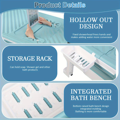 Collapsible Hot Tub for Adults 58 Inch Portable Soaking Bathtub with Thermal Cover Drain Pipe Cushion Non-Slip Mat Large Capacity Easy Storage