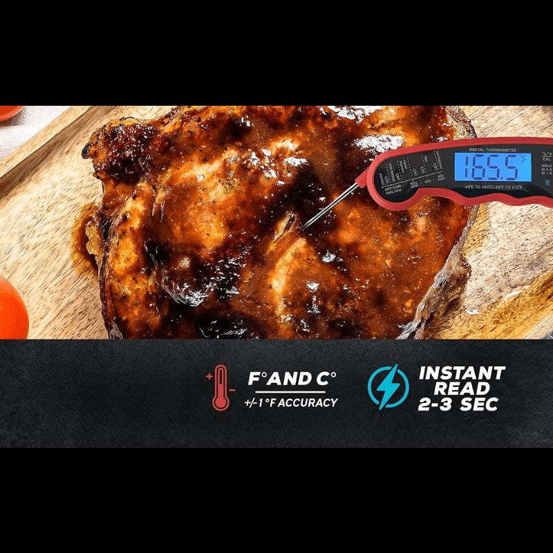 Meat Thermometer Instant Read - Digital Food Thermometer with Backlit Display for Cooking, BBQ, Grill & Oven, °C/°F Switch
