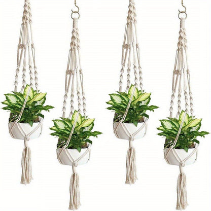 Macrame Hanging Planter Set of 4 Boho Rope Basket Plant Pot Holder for Indoor Outdoor - Decorative Hanging Organizer Net for Bedroom Living Room Garden Balcony Wall Decor