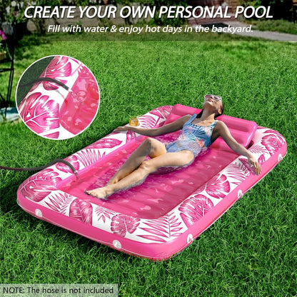 Tanning Pool Float 4-in-1 – Inflatable Sunbathing Lounger with Detachable Pillow, Cup Holder & Wrap Rope, Water-Filled Sun Tan Tub Raft for Adults, PVC