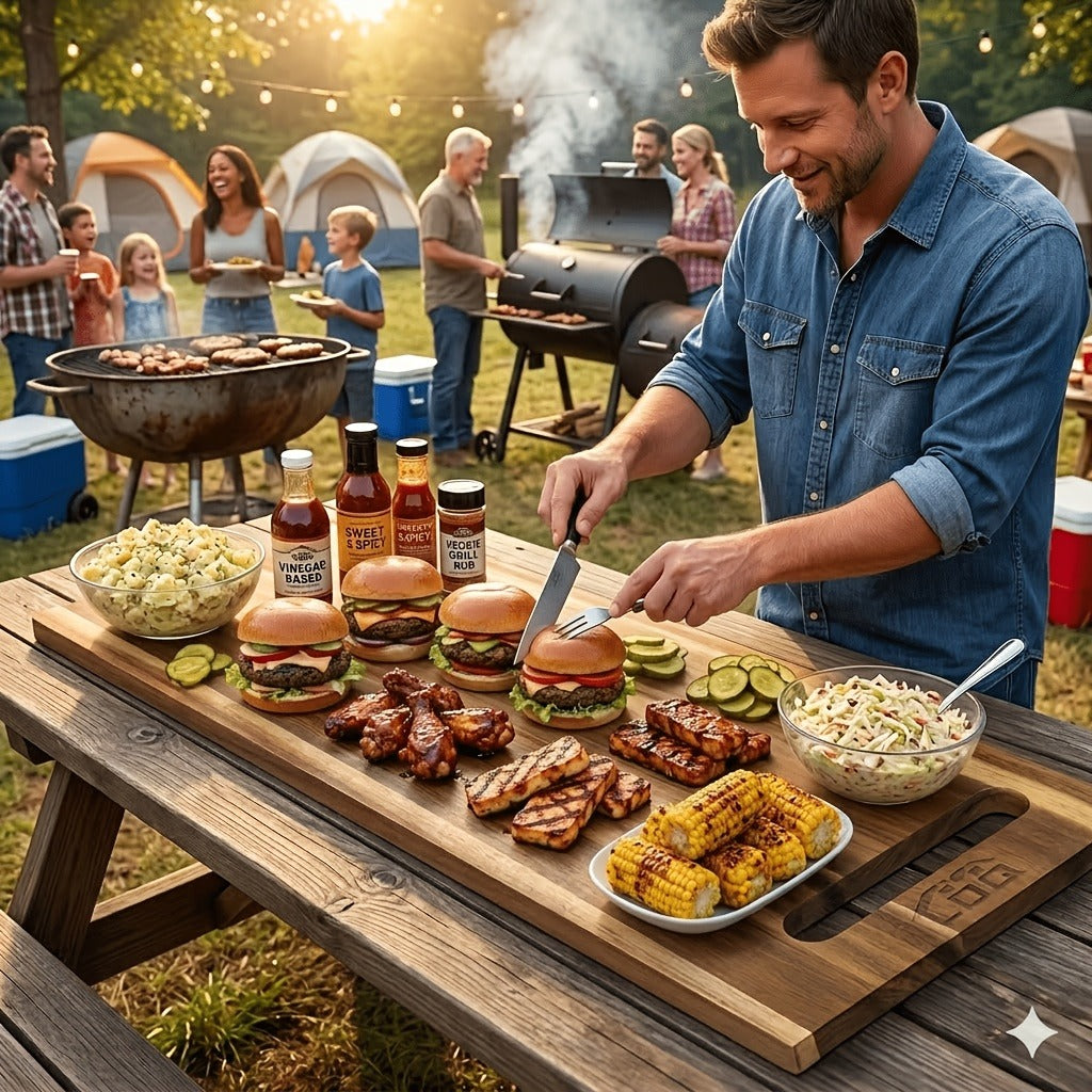 Charcuterie Board Wood 36x11 Extra Long Serving Board with Handles & 2 Display Bases for Parties Wedding Camping Easter Gifts