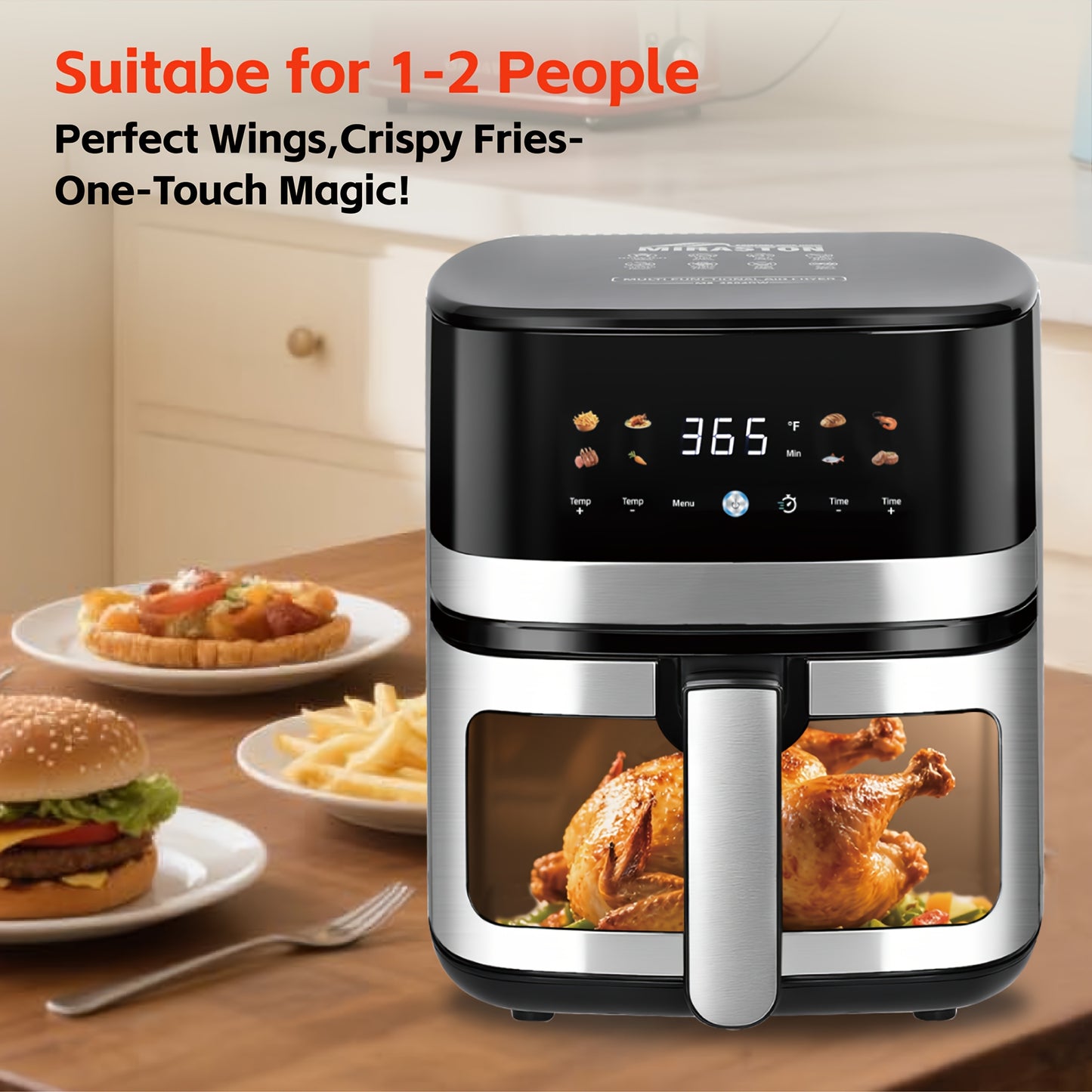 Air Fryer 5.8Qt 1400W with Touchscreen Controls, Adjustable Time & Temperature, 8 Presets for Air Fry, Roast & Reheat – Compact Lightweight Design for Dorm, Apartment & Office Kitchen