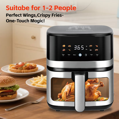 Air Fryer 5.8Qt 1400W with Touchscreen Controls, Adjustable Time & Temperature, 8 Presets for Air Fry, Roast & Reheat – Compact Lightweight Design for Dorm, Apartment & Office Kitchen