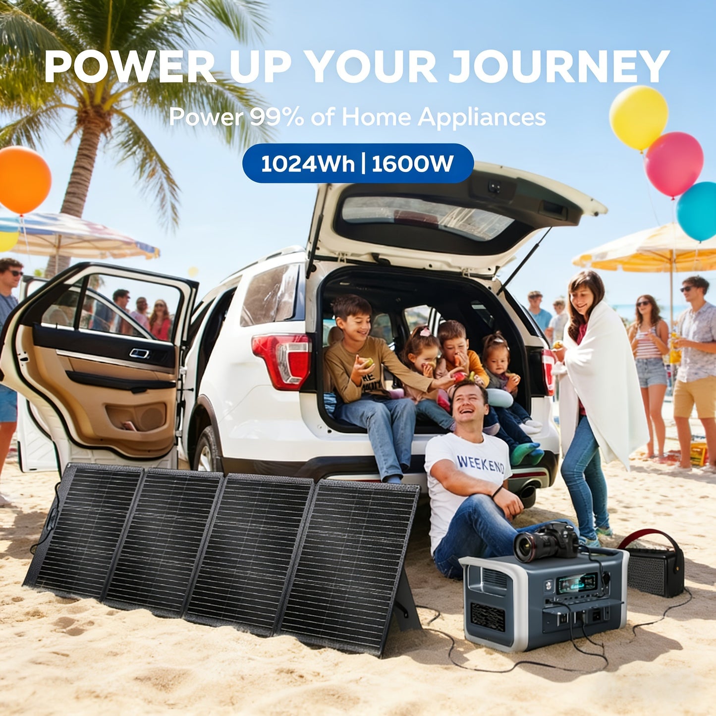 Portable Power Station 1024Wh LiFePO4 Solar Generator - UPS Backup Battery with AC 110V, DC, USB, USB-C & LED Light, 100W Solar Panel Option for Camping, RV, Home Outage & Travel