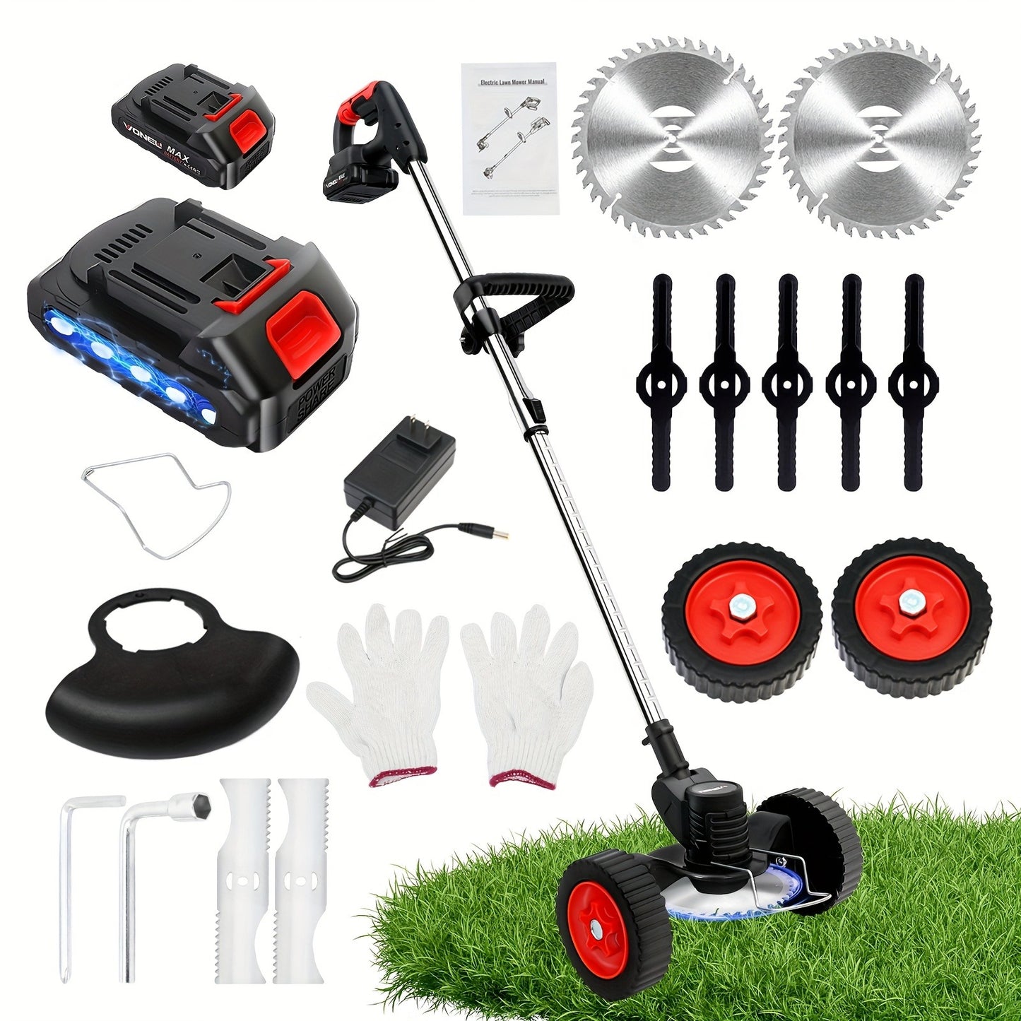 21V Cordless Lightweight Weed Trimmer & Edger. Comes with 1/2 Batteries and Charger. 3-in-1 Cordless Grass Trimmer, Edger, and Brush Cutter. Powerful and Long-Lasting. for Lawn, Yard, and Garden.