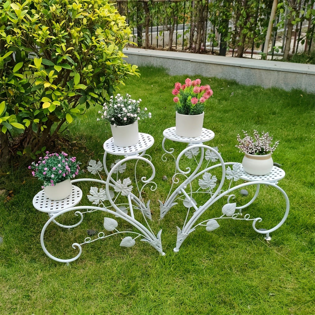 Metal Plant Stand Set of 2 Half Heart Flower Rack 4-Tier Indoor Outdoor Garden Patio Planter Display Shelf Black White