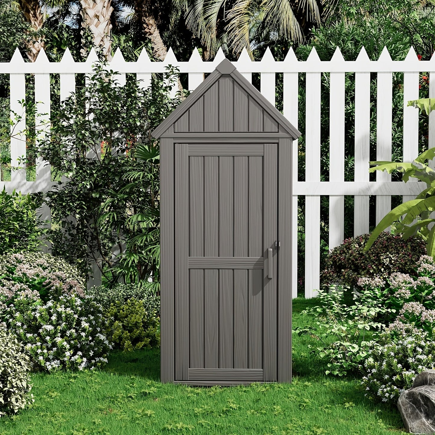 Resin Outdoor Storage Shed with Lockable Door & Sloped Roof