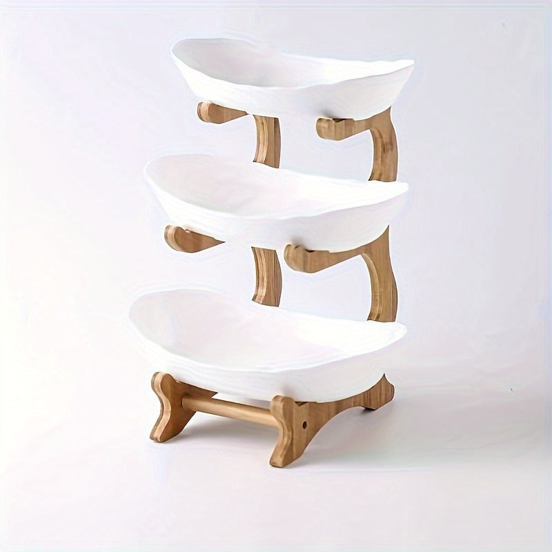 Fruit Stand 2/3-Tier Plastic Tiered Tray | Elegant Candy Display Snack Bread Bowl for Kitchen Living Room | Space-Saving Countertop Organizer Gift