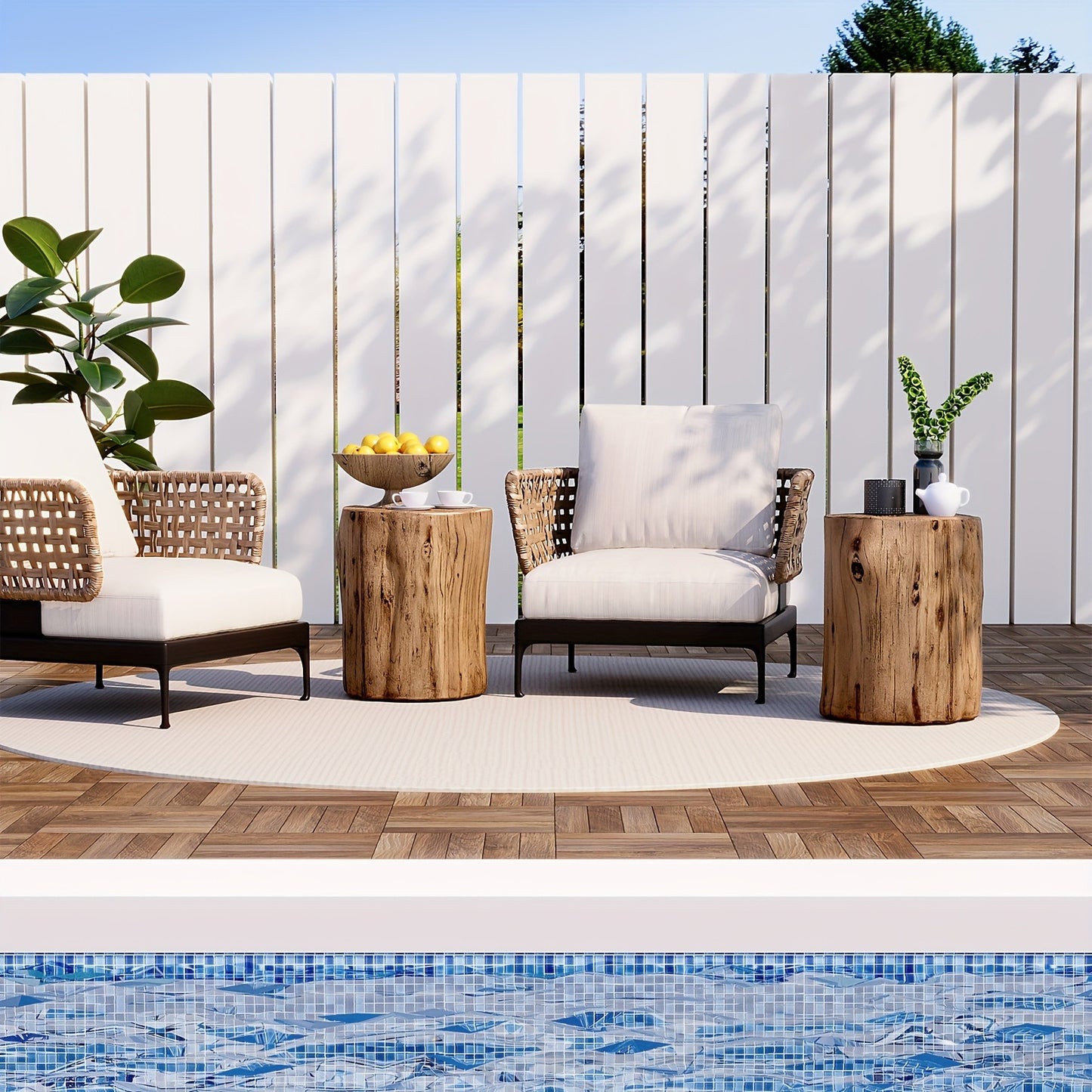 Tree Stump Side Table Outdoor Indoor | 220 Lbs Capacity Faux Wood Accent Table, All-Weather Magnesia, Plant Stand, Patio Stool & End Table for Porch Balcony Garden Living Room