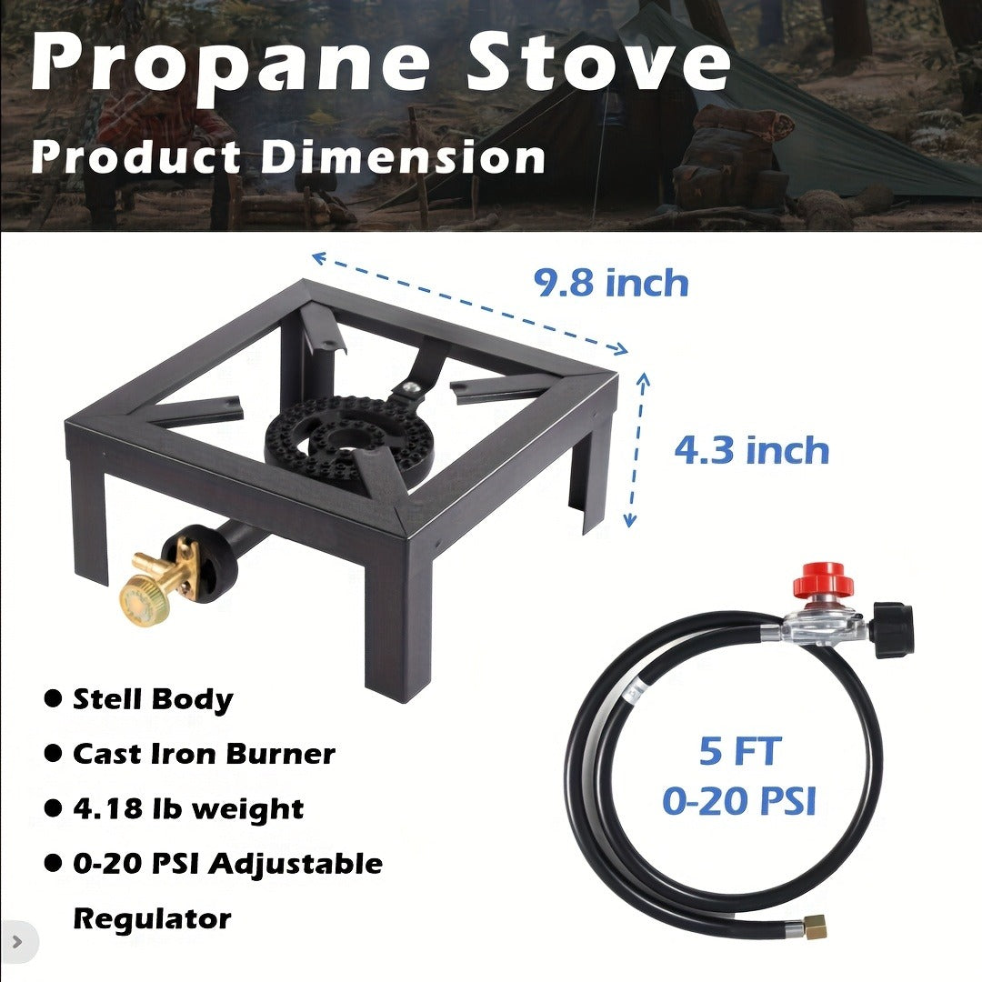 Propane Camping Stove with CSA Regulator & Gas Hose – Single or Double Burner | Heavy Duty Portable Gas Cooker for Camping, BBQ, RV & Outdoor Cooking