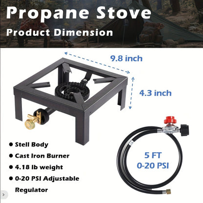 Propane Camping Stove with CSA Regulator & Gas Hose – Single or Double Burner | Heavy Duty Portable Gas Cooker for Camping, BBQ, RV & Outdoor Cooking