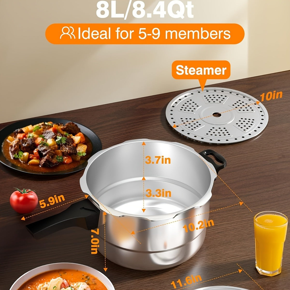 Pressure Cooker Aluminum with Canner Rack – Large Capacity 6QT 8QT 10QT Pressure Canner for Home Canning | Fast Cooking Safety Valve Gas & Induction Cooktop Compatible Batch Meal Prep