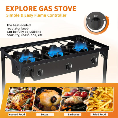 Propane Camp Stove 225000 BTU High-Pressure Burner Portable Outdoor Cooking Stove Detachable Legs Stainless Steel 1/2/3 Burner