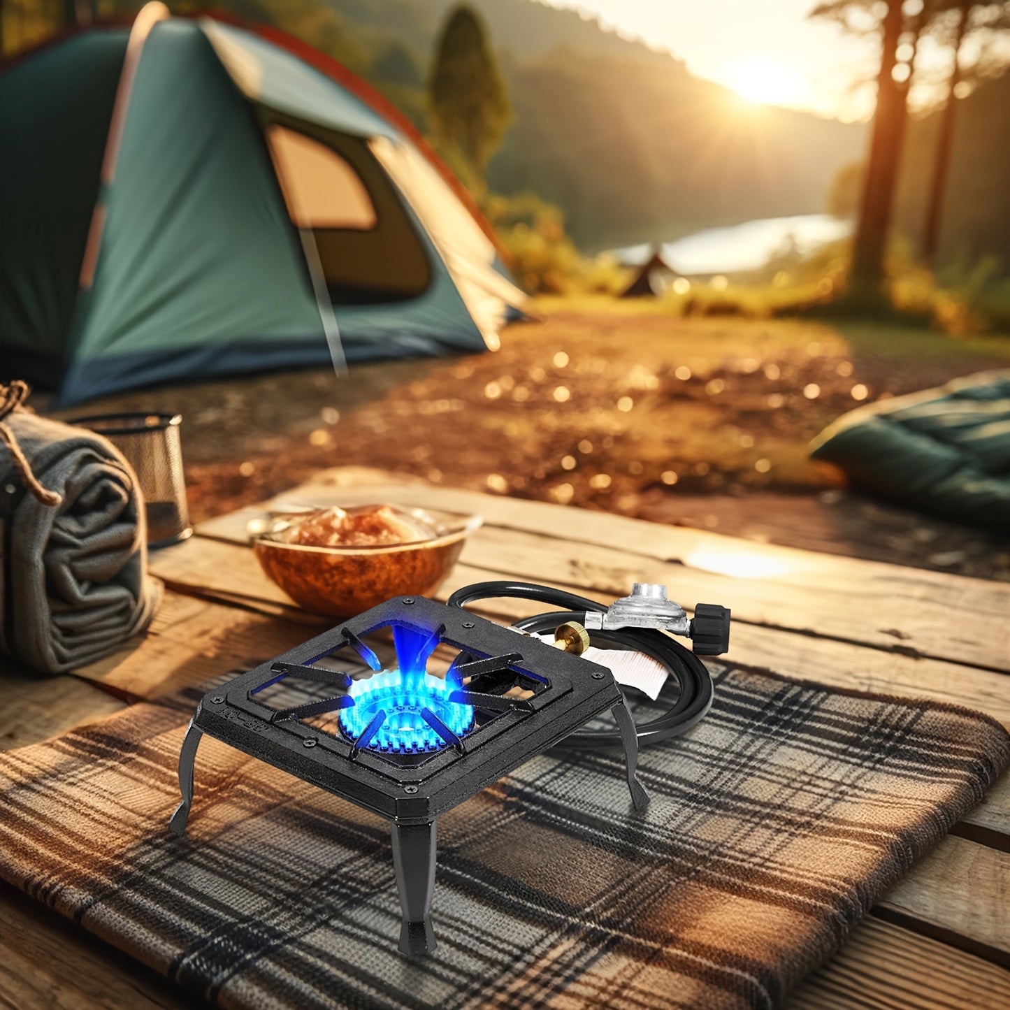 Propane Camping Stove High BTU Outdoor Gas Cooker Single or Double Burner CSA Listed Regulator Hose Included for Garden Backyard Gatherings Tailgate Party Camping