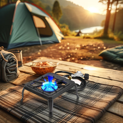 Propane Camping Stove High BTU Outdoor Gas Cooker Single or Double Burner CSA Listed Regulator Hose Included for Garden Backyard Gatherings Tailgate Party Camping