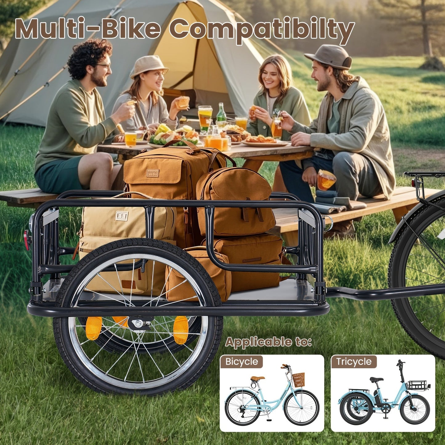 Foldable Bike Cargo Trailer | Heavy-Duty Bicycle Wagon Cart 176 Lbs Capacity, 16" Wheels, Reinforced Steel