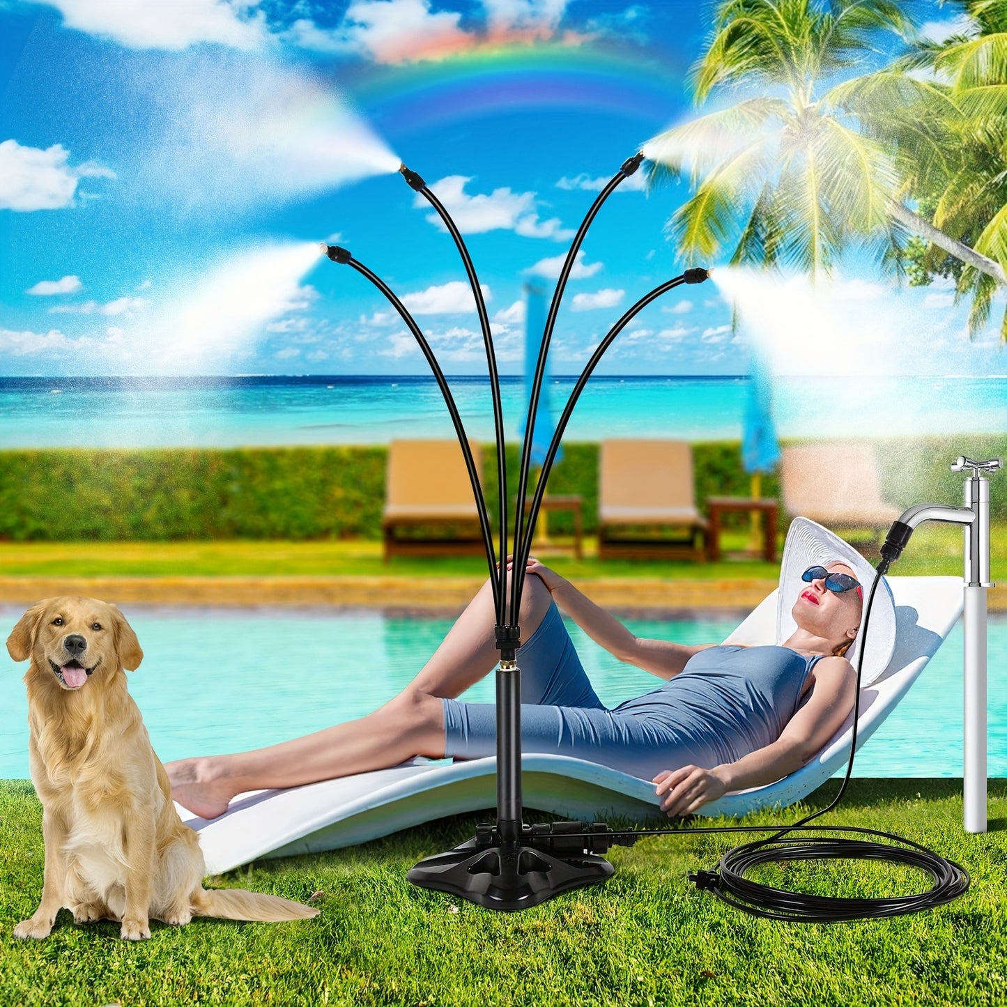Outdoor Misting System Portable 26.5Ft Mist Cooling Kit with Adjustable Stand for Patio Garden BBQ