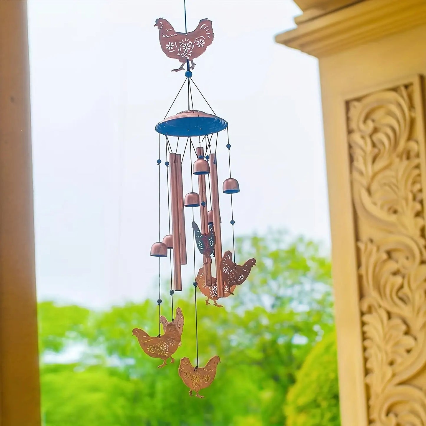 Wind Chime Outdoor Chicken Farmhouse Decor - Aluminum Tube Soothing Sound Garden Porch Patio Hanging Ornament