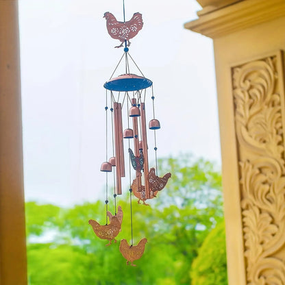 Wind Chime Outdoor Chicken Farmhouse Decor - Aluminum Tube Soothing Sound Garden Porch Patio Hanging Ornament