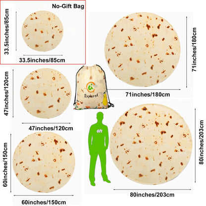 Tortilla Blanket Flannel 285GSM Soft Cozy Reversible Throw Blanket Funny Novelty Gift for Family Friends Mexican Food Burrito Round Blanket Multiple Sizes