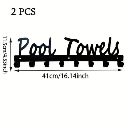 Outdoor Pool Towel Rack Wall Mounted 8 Hooks, Towel Hanger for Bathrobes Towels Clothes, Patio Backyard Spa Pool Area Decor Organizer